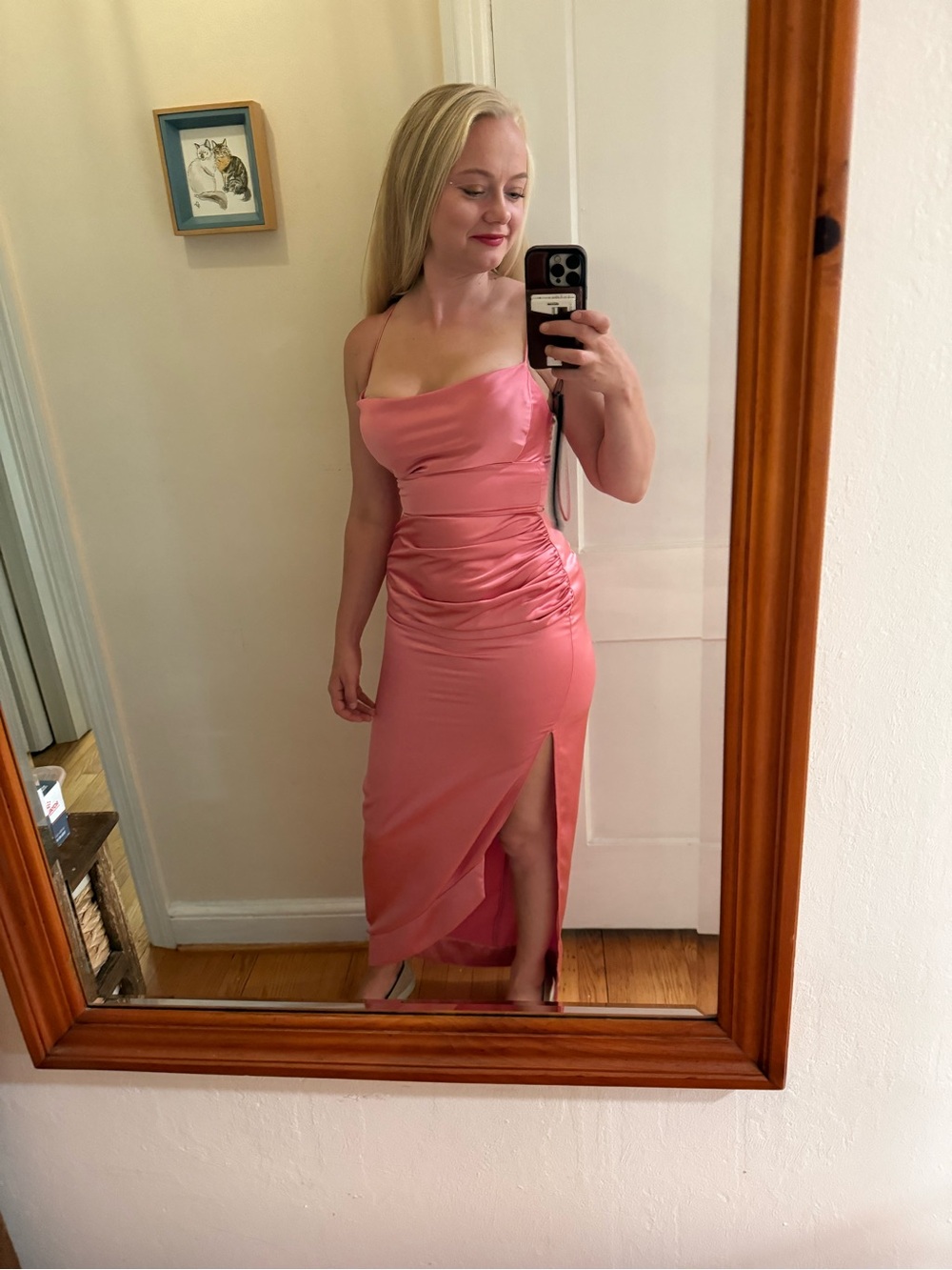 C/MEO Collective Rose Satin Cowl Neck Maxi Dress with Side Slit